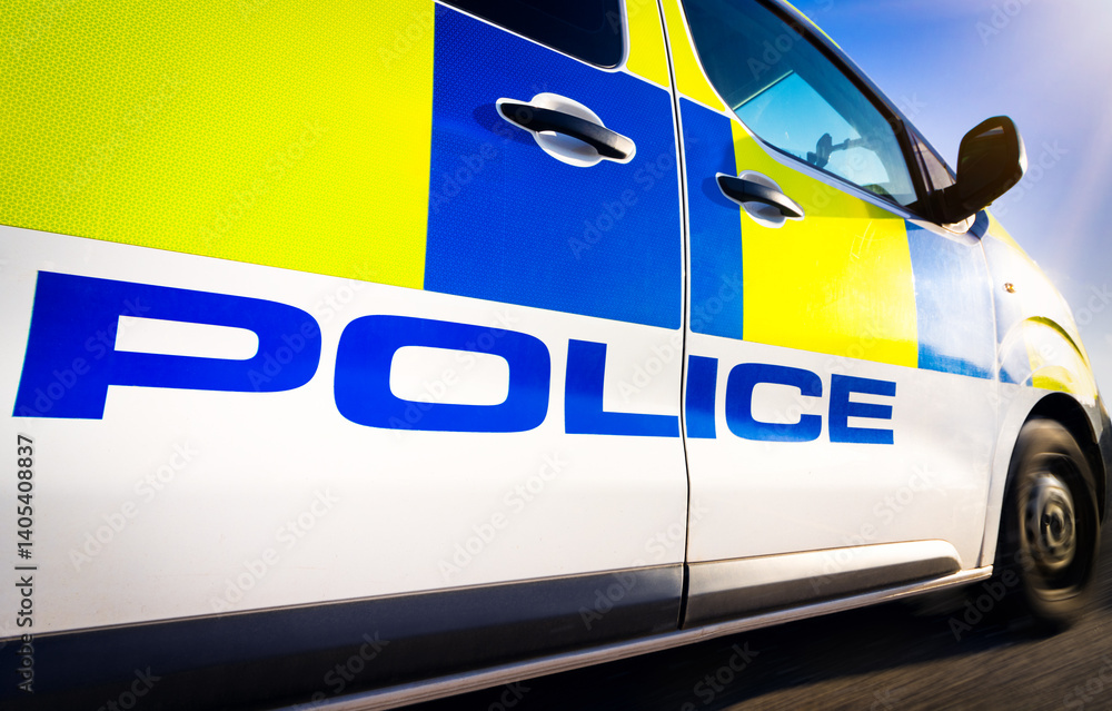 Side view of a police vehicle.