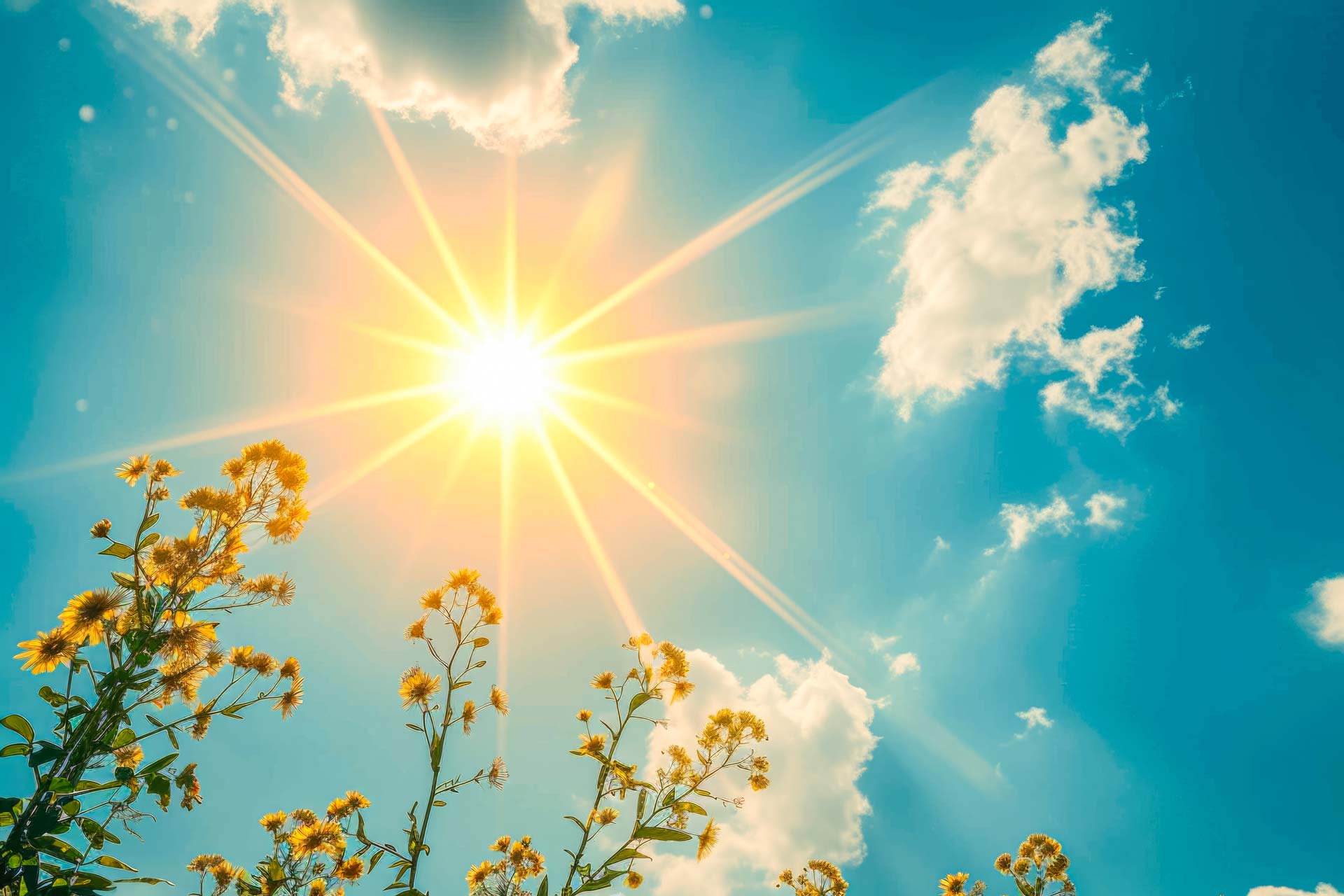 summer images of blue sky and flowers